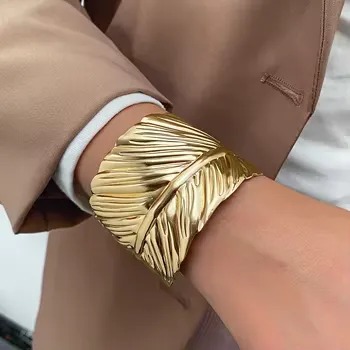 Bracelet Manchette Doré Feuille Royale